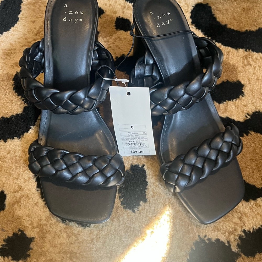 NWT Size 8 A New Day Black Braided Slide Sandals